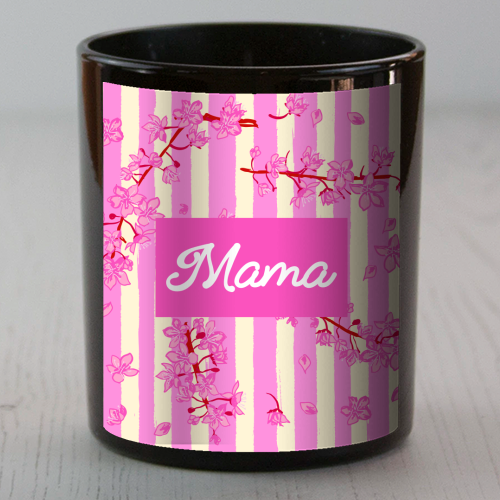 Mama Retro Pink Stripes Sakura Pattern - scented candle by EZbie