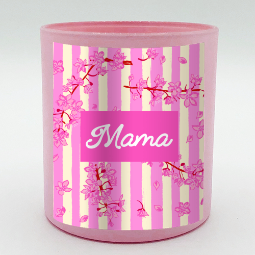 Mama Retro Pink Stripes Sakura Pattern - scented candle by EZbie