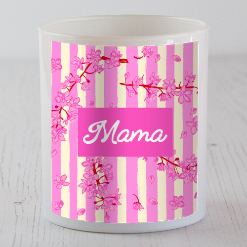 Mama Retro Pink Stripes Sakura Pattern - scented candle by EZbie