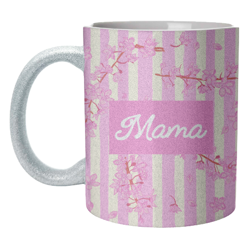 Mama Retro Pink Stripes Sakura Pattern - unique mug by EZbie