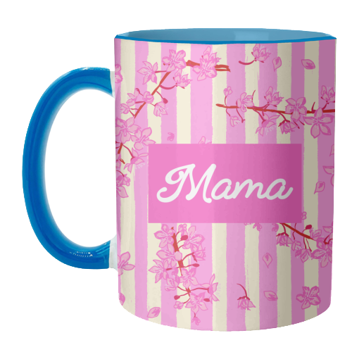 Mama Retro Pink Stripes Sakura Pattern - unique mug by EZbie