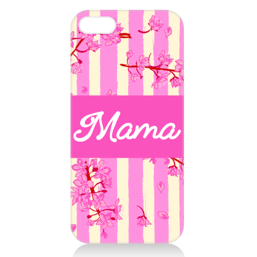 Mama Retro Pink Stripes Sakura Pattern - unique phone case by EZbie