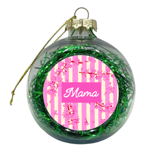 Mama Retro Pink Stripes Sakura Pattern - xmas bauble by EZbie
