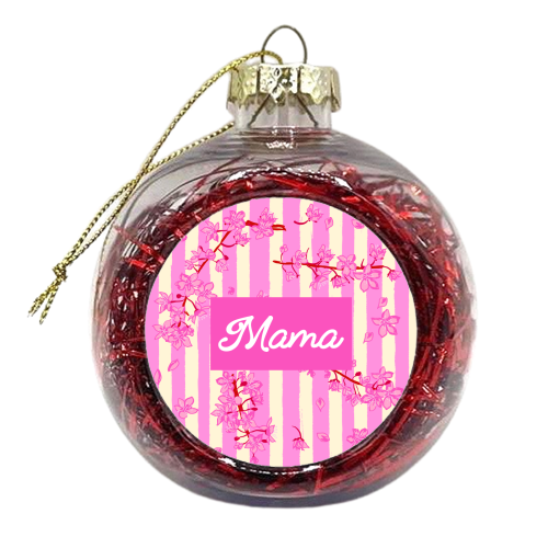 Mama Retro Pink Stripes Sakura Pattern - xmas bauble by EZbie