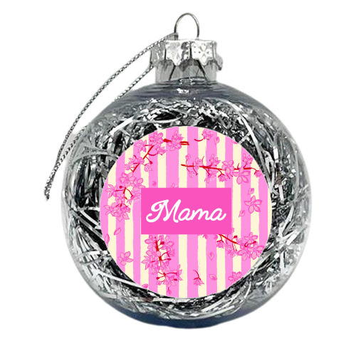 Mama Retro Pink Stripes Sakura Pattern - xmas bauble by EZbie