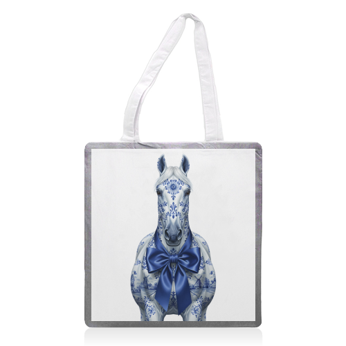 Delft Elegant Horse - printed canvas tote bag by haris kavalla