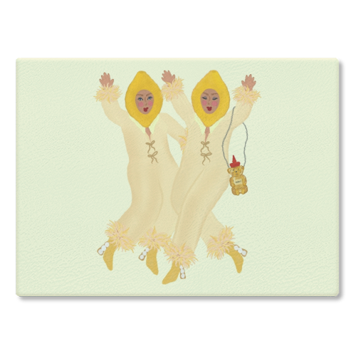 Honey And Lemon Ladies - glass chopping board by Steph Pryor