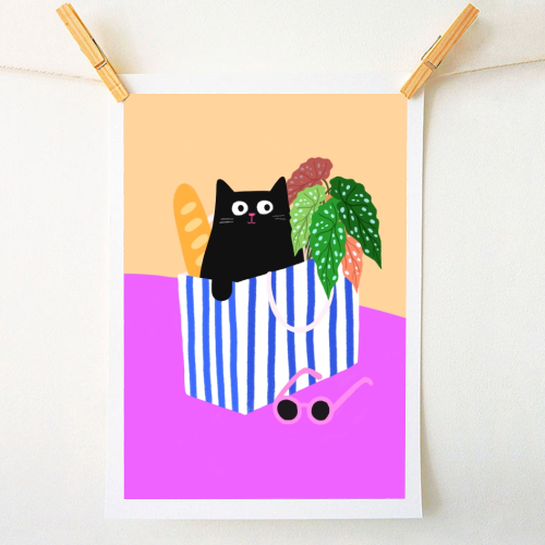 Shopping Cat - A1 - A4 art print by The Paper Tail