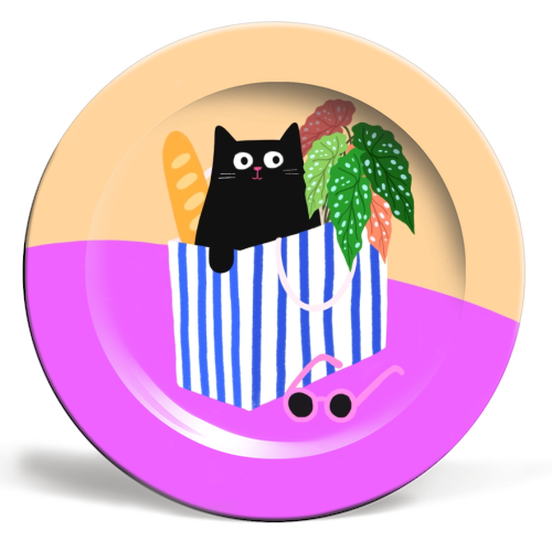 Shopping Cat - ceramic dinner plate by The Paper Tail