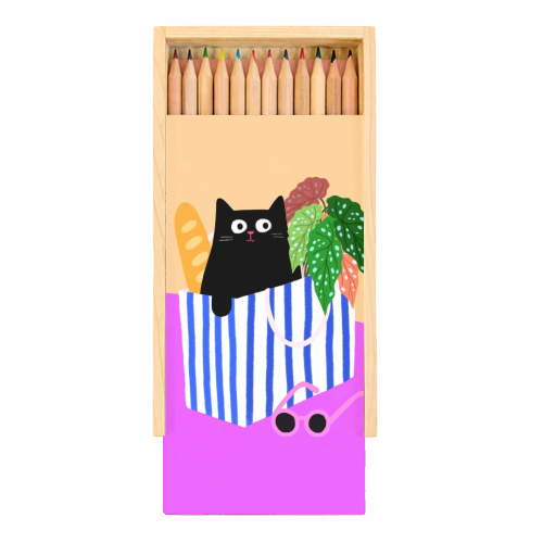 Shopping Cat - Coloured Pencils with Box by The Paper Tail