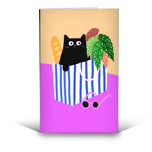 Shopping Cat - funny greeting card by The Paper Tail