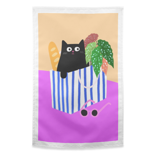 Shopping Cat - funny tea towel by The Paper Tail