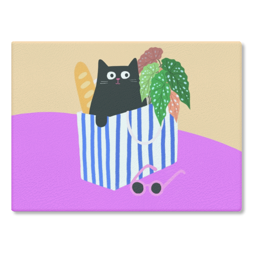 Shopping Cat - glass chopping board by The Paper Tail
