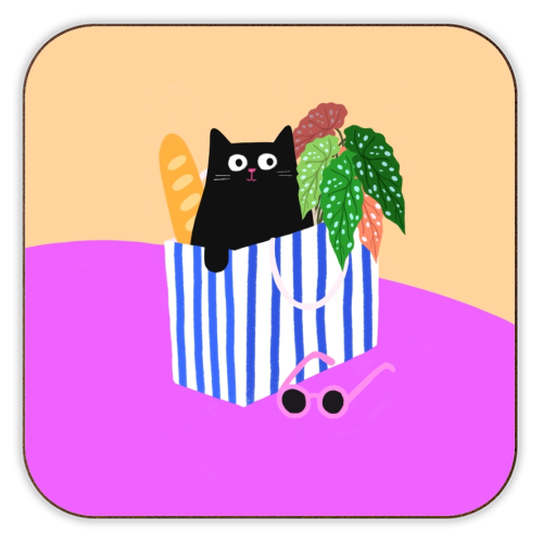 Shopping Cat - personalised beer coaster by The Paper Tail