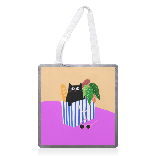 Shopping Cat - printed canvas tote bag by The Paper Tail