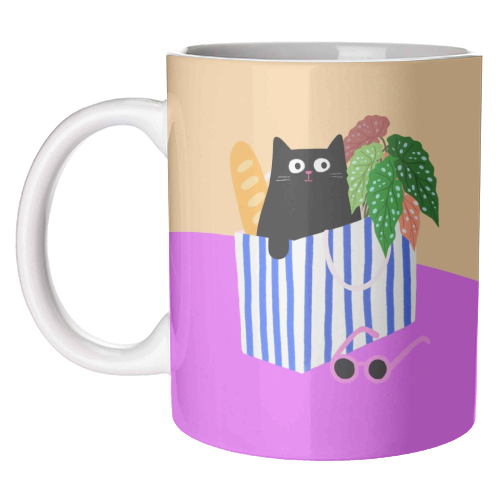 Shopping Cat - unique mug by The Paper Tail