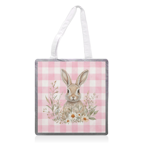 Blush Meadow Bunny - printed canvas tote bag by haris kavalla