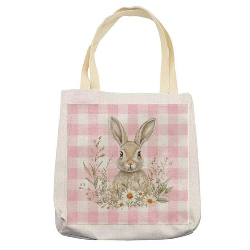 Blush Meadow Bunny - printed canvas tote bag by haris kavalla