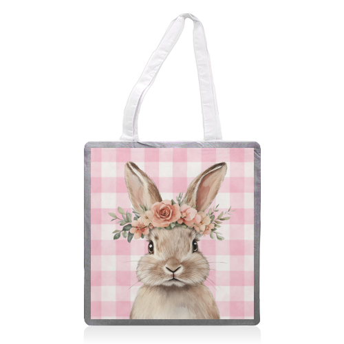 Rose Crown Bunny - printed canvas tote bag by haris kavalla