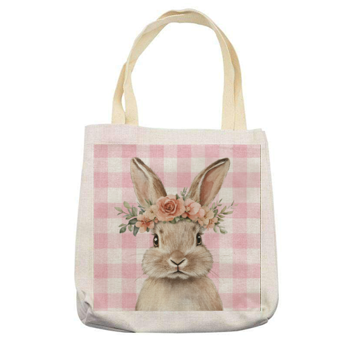 Rose Crown Bunny - printed canvas tote bag by haris kavalla