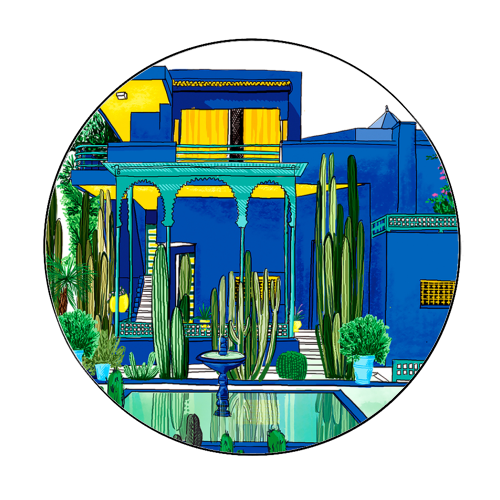 Jardin Majorelle - Circle Sticker by Katie Clement