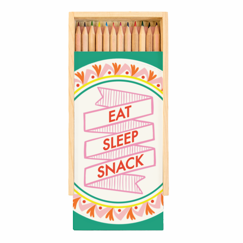 Pattern Series Live Eat Sleep Snack - Coloured Pencils with Box by AbiGoLucky
