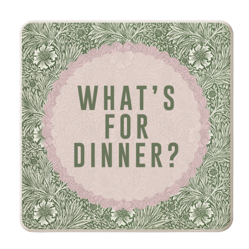 What's For Dinner? Green/Pink - personalised beer coaster by The 13 Prints