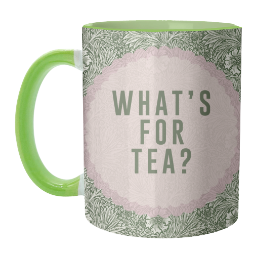 What's For Tea? Green/Pink Kitchen - unique mug by The 13 Prints