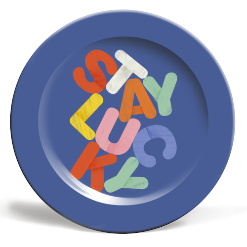 Stay Lucky: A Colorful Reminder of Positivity - ceramic dinner plate by Ania Wieclaw