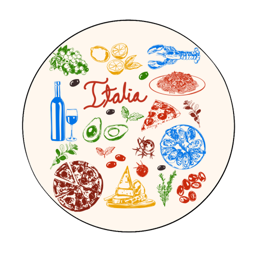 Italy Food Doodles Colorful Mediterranean Cuisine Illustration - Circle Sticker by EZbie
