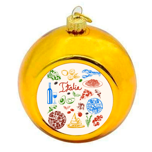 Italy Food Doodles Colorful Mediterranean Cuisine Illustration - colourful christmas bauble by EZbie