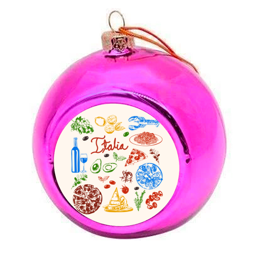 Italy Food Doodles Colorful Mediterranean Cuisine Illustration - colourful christmas bauble by EZbie