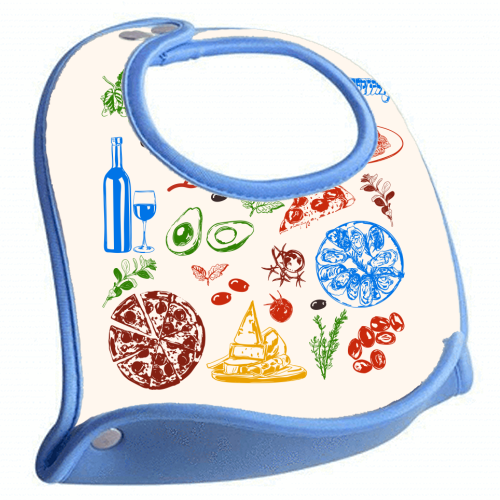 Italy Food Doodles Colorful Mediterranean Cuisine Illustration - feeding bib by EZbie