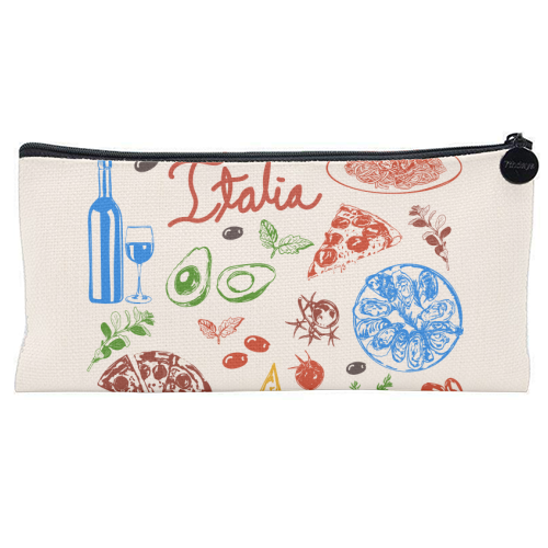 Italy Food Doodles Colorful Mediterranean Cuisine Illustration - flat pencil case by EZbie
