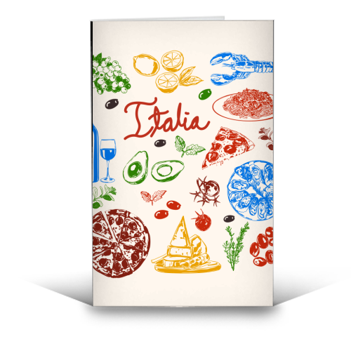Italy Food Doodles Colorful Mediterranean Cuisine Illustration - funny greeting card by EZbie
