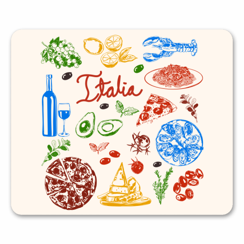 Italy Food Doodles Colorful Mediterranean Cuisine Illustration - mouse mat by EZbie
