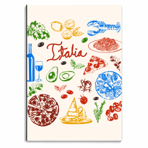 Italy Food Doodles Colorful Mediterranean Cuisine Illustration - personalised A4, A5, A6 notebook by EZbie