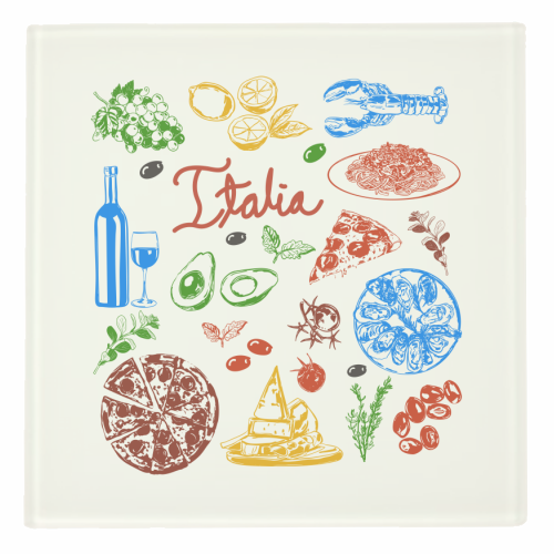 Italy Food Doodles Colorful Mediterranean Cuisine Illustration - personalised beer coaster by EZbie