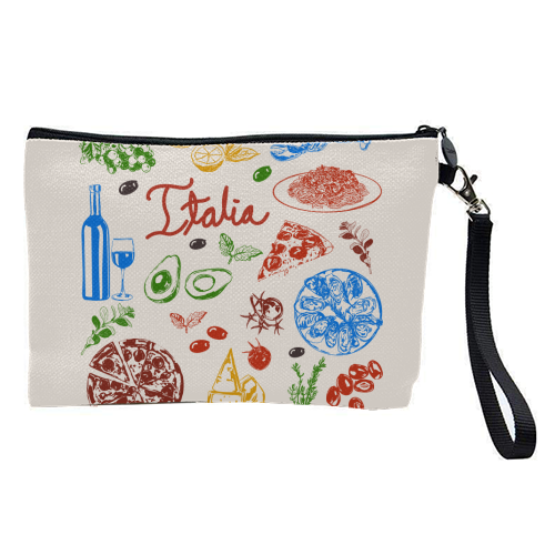 Italy Food Doodles Colorful Mediterranean Cuisine Illustration - pretty makeup bag by EZbie