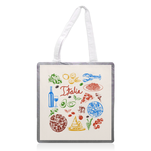 Italy Food Doodles Colorful Mediterranean Cuisine Illustration - printed canvas tote bag by EZbie