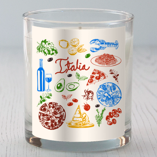 Italy Food Doodles Colorful Mediterranean Cuisine Illustration - scented candle by EZbie