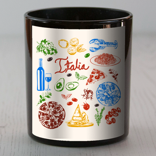 Italy Food Doodles Colorful Mediterranean Cuisine Illustration - scented candle by EZbie