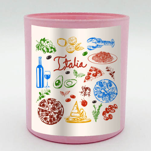 Italy Food Doodles Colorful Mediterranean Cuisine Illustration - scented candle by EZbie