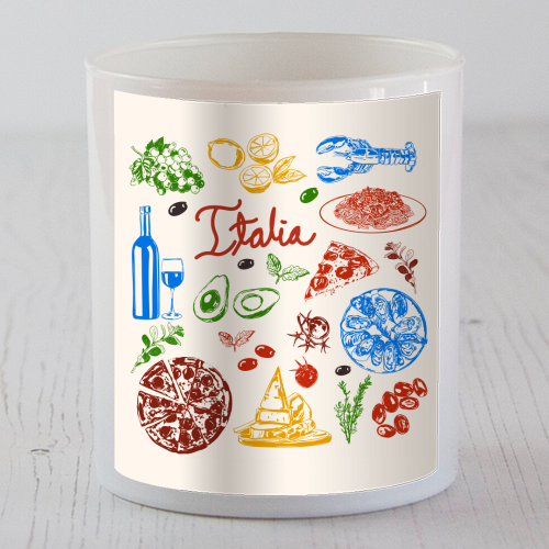 Italy Food Doodles Colorful Mediterranean Cuisine Illustration - scented candle by EZbie