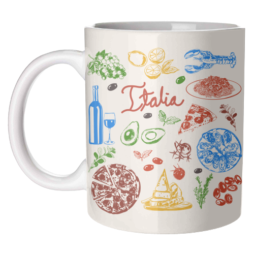 Italy Food Doodles Colorful Mediterranean Cuisine Illustration - unique mug by EZbie