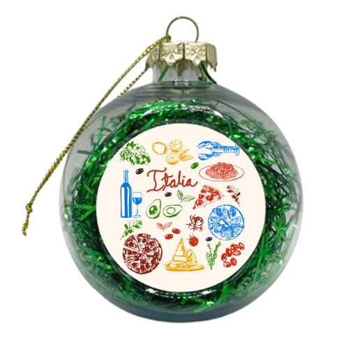 Italy Food Doodles Colorful Mediterranean Cuisine Illustration - xmas bauble by EZbie