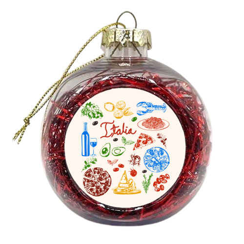 Italy Food Doodles Colorful Mediterranean Cuisine Illustration - xmas bauble by EZbie