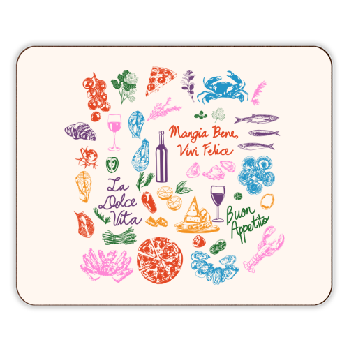 Italian Foodie Doodles – La Dolce Vita Pizza Pasta Wine Illustration - designer placemat by EZbie
