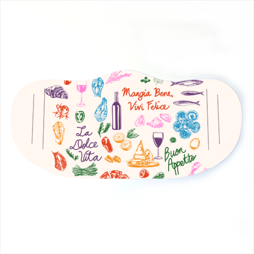 Italian Foodie Doodles – La Dolce Vita Pizza Pasta Wine Illustration - face cover mask by EZbie