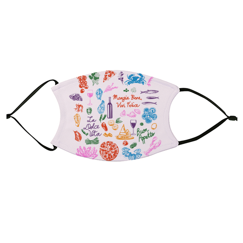 Italian Foodie Doodles – La Dolce Vita Pizza Pasta Wine Illustration - face cover mask by EZbie